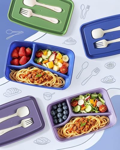 Meal Prep Containers, 4 Pack 3 Compartments Bento Lunch Box