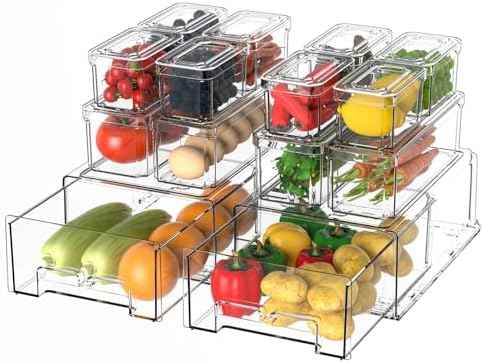 damynuo 14 Pack Clear Fridge Organizer with Lids