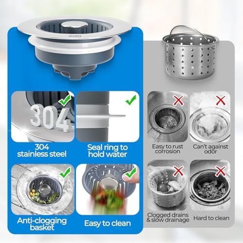 zaa 3-in-1 Kitchen Sink Drain Strainer Stopper