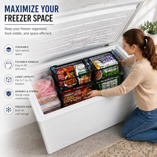 Chest Freezer Organizer Bins, Black Metal, 4-Pack