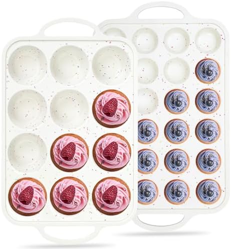 12+24 Cups Silicone Muffin Pans for Baking with Metal Frame
