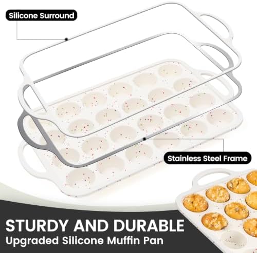 Vinino Mini Muffin Pan with Metal Reinforced Frame-1Pack, Silicone