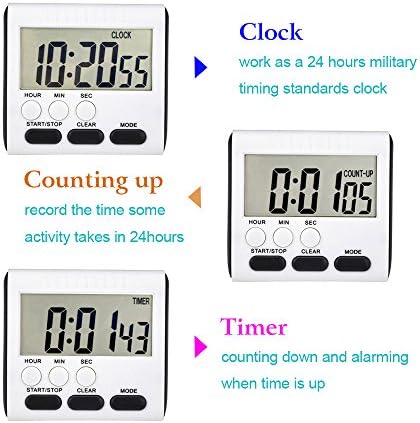Mudder 3 Pcs Magnetic Digital Kitchen Timers, Black