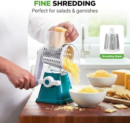 Nutrichef 3 in 1 Cheese Grater and Shredder, Green