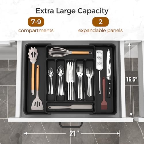 ukeetap Extra Large Expandable Silverware Organizer, Flatware Tray