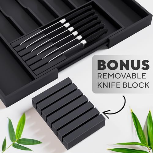 Expandable Bamboo Kitchen Drawer Organizer, 8 Compartments