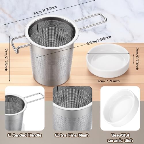 2 Pack Tea Infuser Set with Ceramic Dish, Extra Fine Mesh