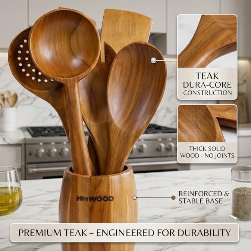 7-Piece Teak Wood Cooking Utensil Set with Holder