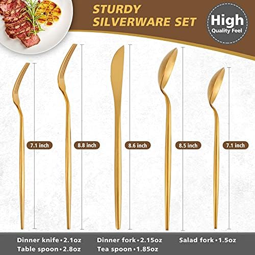 Matte Gold Silverware Set, Oliviola 20-Piece Stainless Steel Flatware