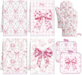 Pink Bows Kitchen Decor Set, 8 Pcs Coquettte Bow Home Accessories with