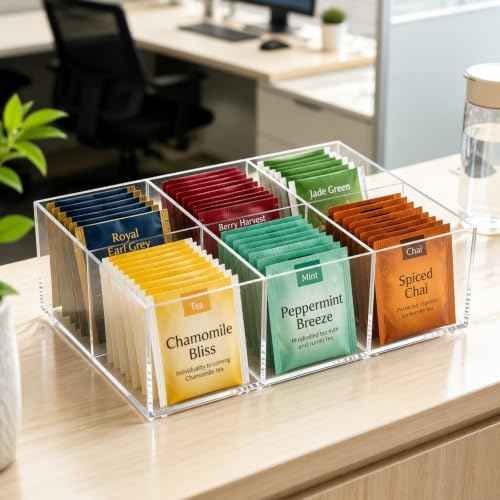 Clear Acrylic Tea Bag Organizer, 6-Slot Tea Bag Holder & Tea Packet