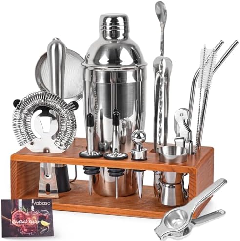 Vabaso 20PCS Bartender Kit with Stand, Cocktail Shaker Set for Home