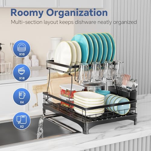 Simple Trending 2-Tier Dish Drying Rack, Black