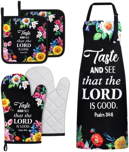 Skicuff Christian Floral Apron, Oven Mitt and Pot Holder Set