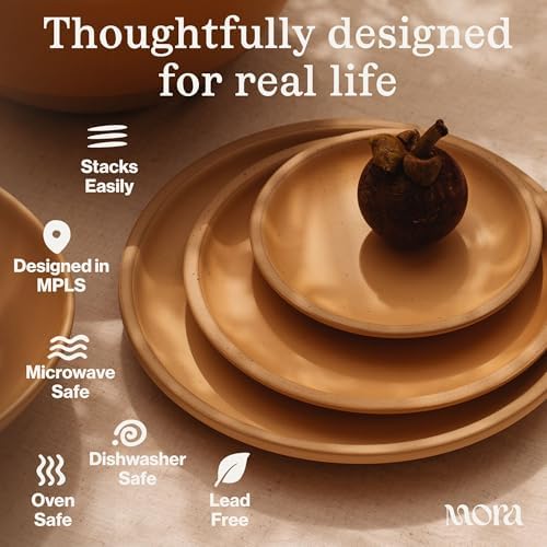 MORA Medium Plates Set of 4, 8.5 inch Ceramic Pottery Salad Plates