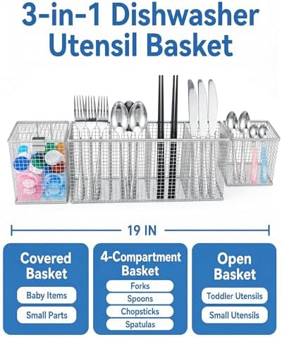 3-in-1 Dishwasher Silverware Basket Set, 304 Stainless Steel