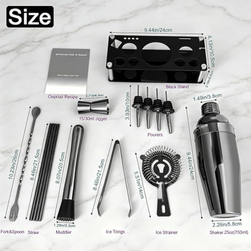 14-Piece Cocktail Shaker Set with Stand, Bartender Kit, 25oz Shakers