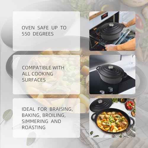5.5 Quart Oval Cast Iron Dutch Oven Pot with Lid, Oven Safe up to 550°