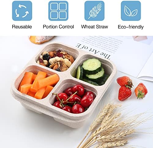 4 Pack Snack Containers, 4 Compartments Bento Snack Box, Reusable Meal