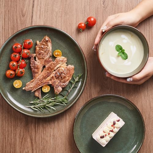 Pokini Stoneware Dinnerware Sets for 8, 24pcs Plates and Bowls Sets Dishes