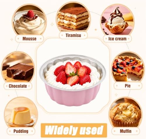 Lilaly 100 Pack 9oz Mini Cake Pans with Lids and Spoons, Round, Pink
