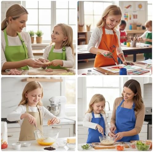 TOPTIE Child Cotton Canvas Apron with Pocket, Adjustable Strap for