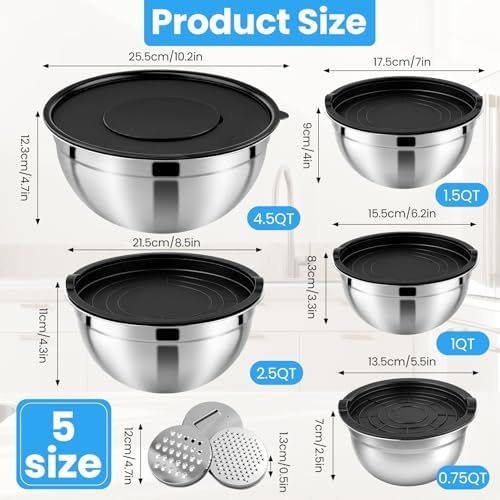 Set of 5 Mixing Bowls with Airtight Lids, Black
