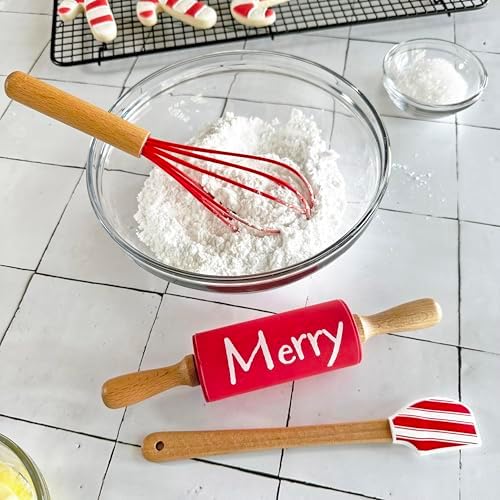 R&M Christmas Holiday 3 Piece Mini Bake Set – Spatula, Whisk & Rolling