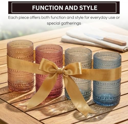 Khen Hobnail Beaded Highball Drinking Tumbler Glasses | Set of 4