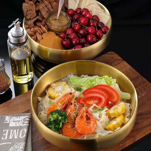 2Pcs 9" Gold 304 Stainless Steel Soup Bowl, 43Oz Deep Mixing Bowl