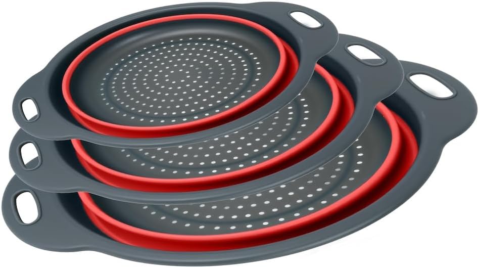 Collapsible Silicone Colander 3-Pack Set Space-Saving Foldable Kitchen