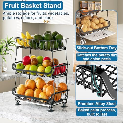 OKZEST 3-Tier Rolling Pantry Floor Organizers and Storage Cart with