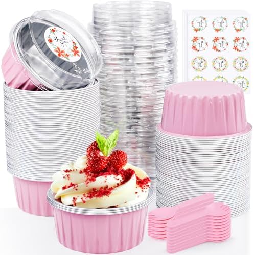 60Pcs Mini Cake Pans with Lids Aluminum Foil, ZOXILEN 5oz Disposable