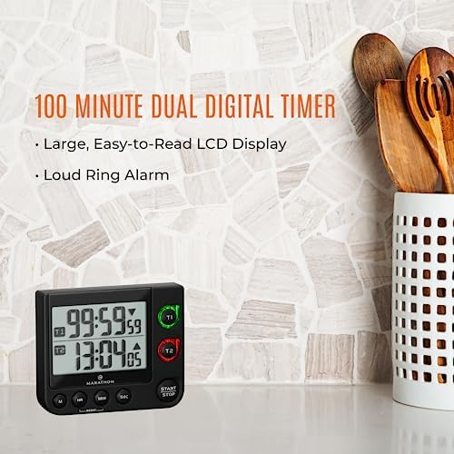 MARATHON Dual Digital Timer, 100-Hour Count Up/Down, Black