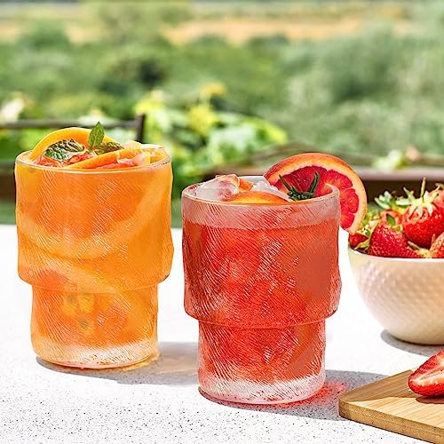 Frcctre 8 Pack Stackable Drinking Glasses, 6.5 OZ Romantic Lowball