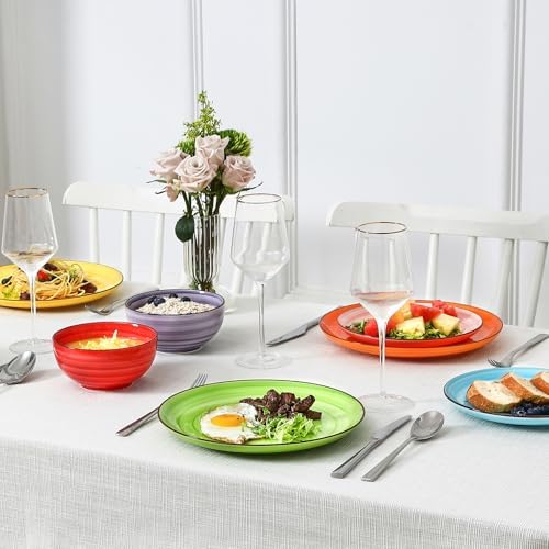 Selamica Ceramic Plates and Bowls Sets,24 Pieces Dinnerware Sets for 8,Scratch Resistant Dish Set for holiday gathering,Dishwasher & Microwave Safe, Dopamine colors
