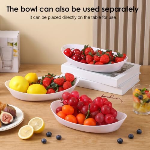 3 Tier Fruit Bowl for Counter, Plastic Serving Bowl With Bamboo Stand