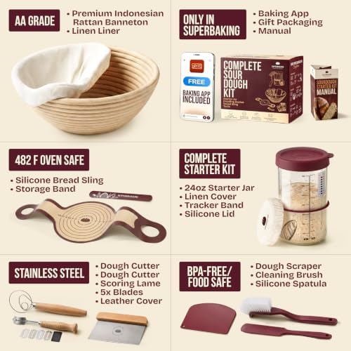 Superbaking Sourdough Starter Kit, 9" Banneton Basket