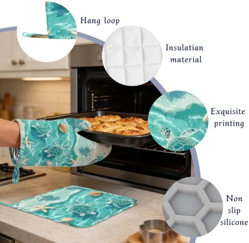 Beach Starfish Sea Turtle Oven Mitts and Pot Holders Sets of 4 Coastal