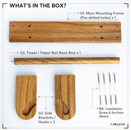 Acacia Wood Paper Towel Holder, Under Cabinet Wall Mount