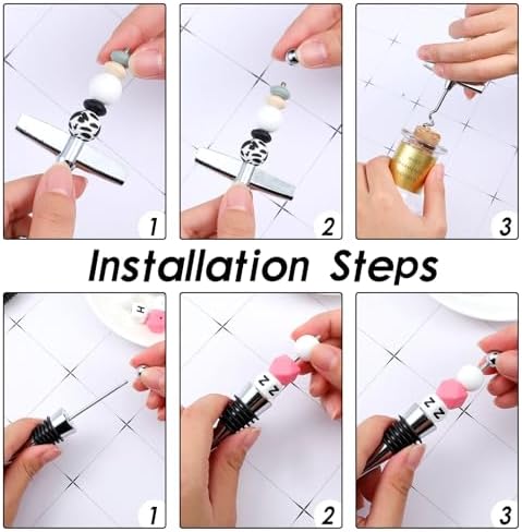 Hushee 40 Pcs Beadable Wine Stoppers with Travel Corkscrew Set