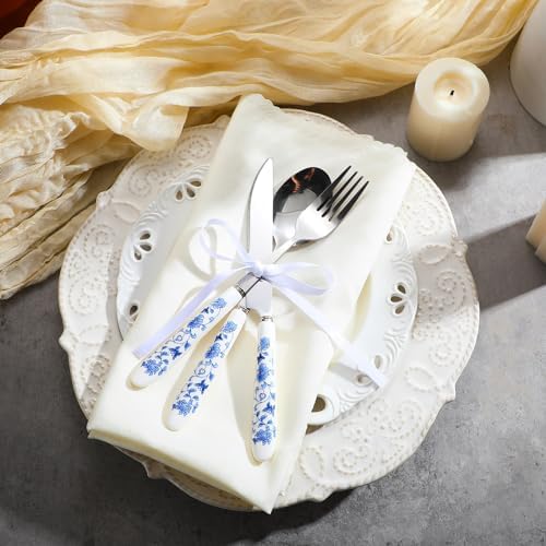 10 Pcs Chinoiserie Silverware Set Blue White Porcelain Ceramic