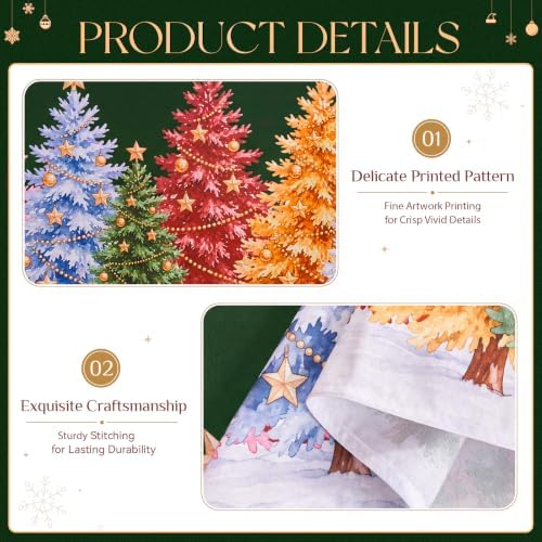 NOVILYS Green Christmas Round Tablecloth Xmas Tree Holiday Decor