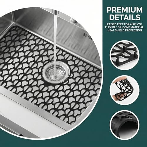 26x14 Black Silicone Kitchen Sink Protector Mat