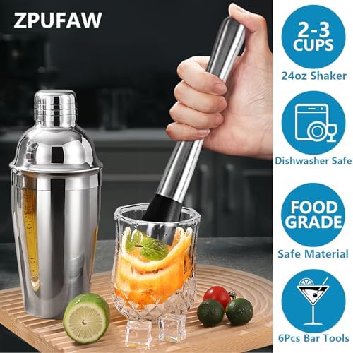ZPUFAW 6-Piece Cocktail Shaker Set, Bartender Kit, Drink Shaker, Bar