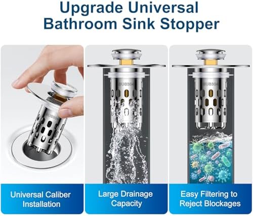 Bathroom Sink Drain Strainer,All Metal Pop-Up Sink Stopper with
