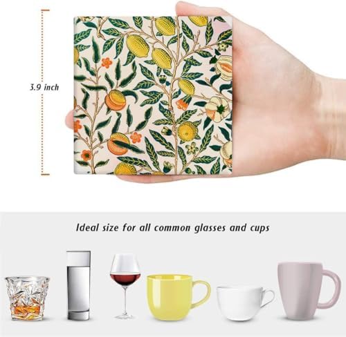 HUXJOKO Coasters for Drinks Set of 6,William Morris Floral Pattern