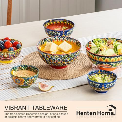 Henten Home Ceramic 5 oz Dipping Bowls, Boho Sauce Bowl Set of 6