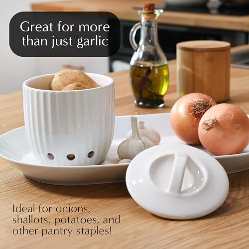 Ceramic Garlic Keeper - Upgraded Packaging! Dishwasher Safe Garlic