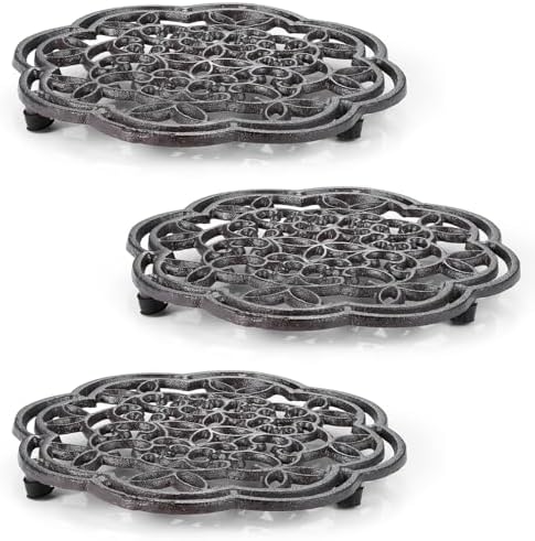 3 Pack Cast Iron Trivet, 7.7 Inch Round Heavy Duty Rustproof Trivets